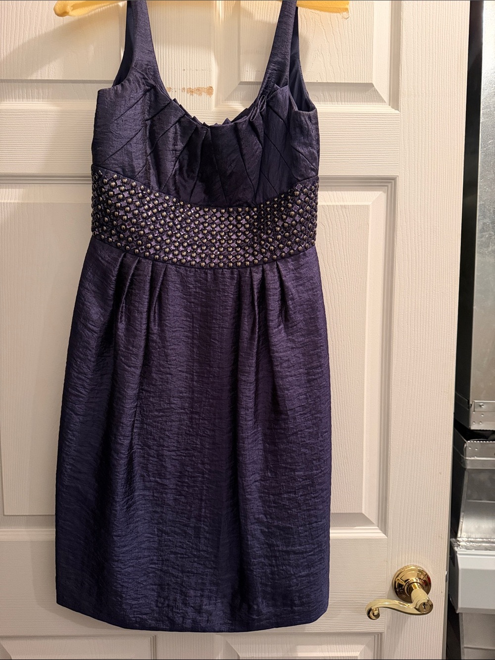 Carmen Marc Valvo Navy Beaded-Waist Sleeveless Midi Dress